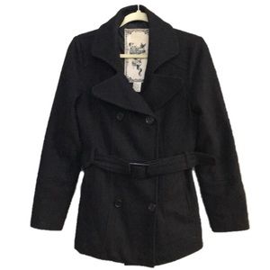 Forever Audrey Black Wool Blend Belted Peacoat